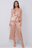 Dusty Rose V-Neck Ruffled 2-piece Work Suits