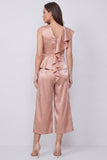 Dusty Rose V-Neck Ruffled 2-piece Work Suits