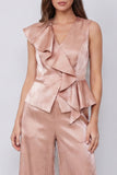 Dusty Rose V-Neck Ruffled 2-piece Work Suits