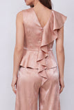 Dusty Rose V-Neck Ruffled 2-piece Work Suits