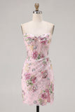 Pink Sweetheart Sheer Corset Bodycon Sequins Floral Homecoming Dress