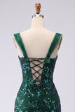 Sparkly Dark Green Bodycon Sequins Short Homecoming Dress with Slit