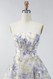 Dusty Blue A Line Corset Strapless Floral Short Homecoming Dress
