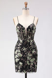 Yellow Bodycon Sheer Corset Floral Sequins Short Homecoming Dress with Lace Up Back