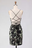 Yellow Bodycon Sheer Corset Floral Sequins Short Homecoming Dress with Lace Up Back