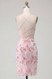 Pink Floral Corset Sequin Bodycon Homecoming Dress