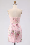 Floral Pink Corset Sequin Bodycon Homecoming Dress