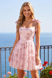 Floral Pink Sequin A Line Homecoming Dress