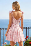 Floral Pink Sequin A Line Homecoming Dress