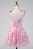 Floral Pink Sequin A Line Homecoming Dress