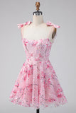 Floral Pink Sequin A Line Homecoming Dress
