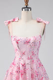 Floral Pink Sequin A Line Homecoming Dress