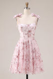 Floral Pink Sequin A Line Homecoming Dress
