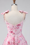 Floral Pink Sequin A Line Homecoming Dress