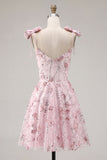 Floral Pink Sequin A Line Homecoming Dress