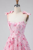 Floral Pink Sequin A Line Homecoming Dress