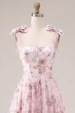 Floral Pink Sequin A Line Homecoming Dress