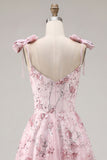 Floral Pink Sequin A Line Homecoming Dress