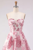 Pink A-Line Sweetheart Corset Ruffled Homecoming Dress