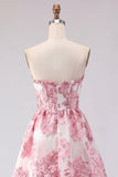 Pink A-Line Sweetheart Corset Ruffled Homecoming Dress