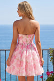 Strapless Corset A Line Pink Floral Homecoming Dress