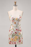 Sparkly Ivory Spaghetti Straps Bodycon Floral Sequins Homecoming Dress