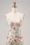 Sparkly Ivory Spaghetti Straps Bodycon Floral Sequins Homecoming Dress