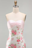 Light Pink Bodycon Strapless Mini Homecoming Dress with Sequins