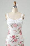 Ivory Floral Bodycon Sequin Ruched Homecoming Dress with Bow
