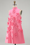 Yellow Round Neck Bodycon Homecoming Dress with 3D Flowers