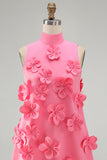 Yellow Round Neck Bodycon Homecoming Dress with 3D Flowers