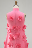 Yellow Round Neck Bodycon Homecoming Dress with 3D Flowers