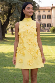 Yellow Round Neck Bodycon Homecoming Dress with 3D Flowers