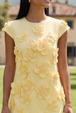 Yellow Round Neck Bodycon Homecoming Dress with 3D Flowers