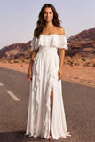 Off The Shoulder Ivory A Line Ruffled Boho Wedding Dress