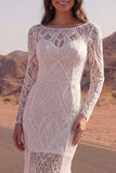 Lace Ivory Mermaid Long Sleeve Sweep Train Boho Wedding Dress