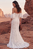 Off The Shoulder Ivory Lace Mermaid Boho Wedding Dress