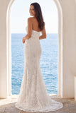 Strapless Ivory Mermaid Floral Sweep Train Wedding Dress