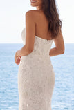 Strapless Ivory Mermaid Floral Sweep Train Wedding Dress