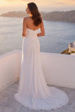 Ivory Strapless Mermaid Ruched Wedding Dress with Sweep Train