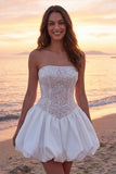 Sparkly Ivory Corset Strapless A Line Short Wedding Dress with Sequins