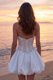 Sparkly Ivory Corset Strapless A Line Short Wedding Dress with Sequins