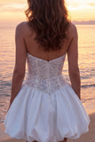 Sparkly Ivory Corset Strapless A Line Short Wedding Dress with Sequins