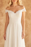 Off The Shoulder Ivory Lace A Line Chiffon Wedding Dress