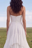 Strapless Ivory A Line Ruffled Boho Wedding Dress with Slit