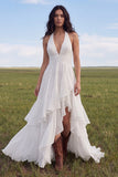 Halter Ivory A Line Chiffon Boho Wedding Dress