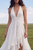 Halter Ivory A Line Chiffon Boho Wedding Dress