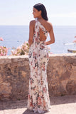 Mermaid Ivory One Shoulder Chiffon Ruched Floral Maxi Dress