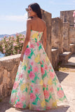 Daffodil Pink Flower A-Line Strapless Maxi Dress