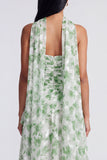 Light Green Strapless A Line Floral Maxi Dress with Scarf